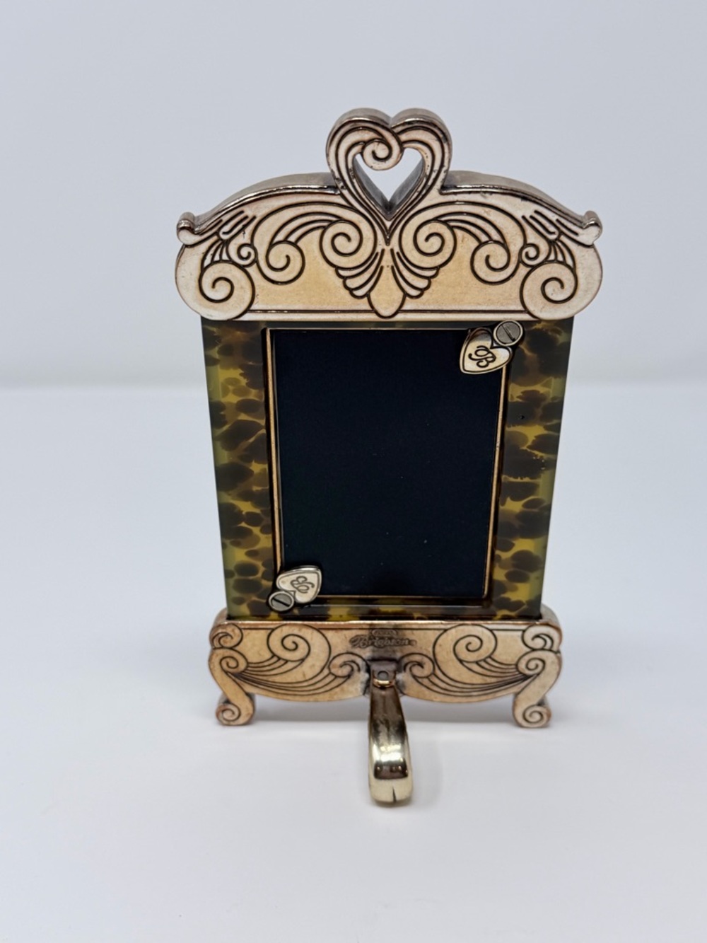 Brighton Tortoise Shell Ornate Silver Heart Scroll Easel Photo Frame - Picture 4 of 7